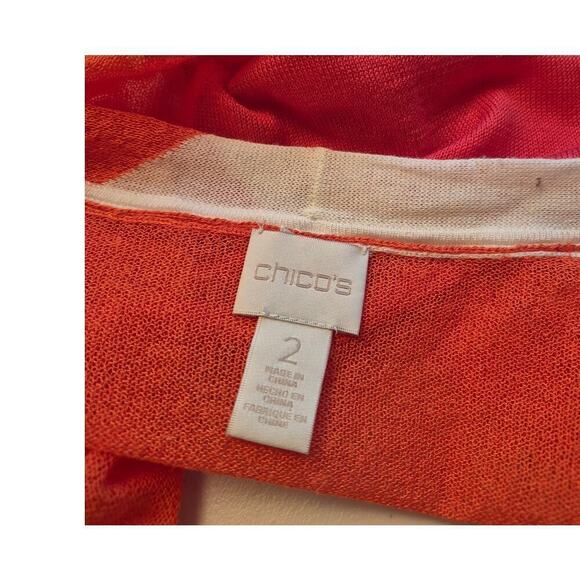 Chico's 2 Viscose Blend Light Long Open Cardigan Orange/White L/XL Color Block - Picture 4 of 6